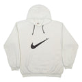 NIKE Mens White Hoodie M Black Swoosh Graphic Pullover Sweatshirt