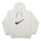 NIKE Mens White Hoodie M Black Swoosh Graphic Pullover Sweatshirt