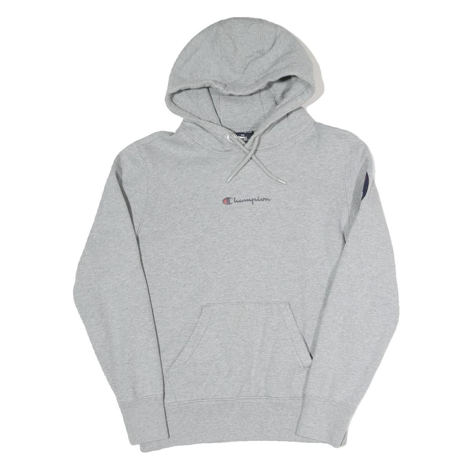 CHAMPION Mens Grey Hoodie S Printed Logo Pullover Cotton Blend Casual