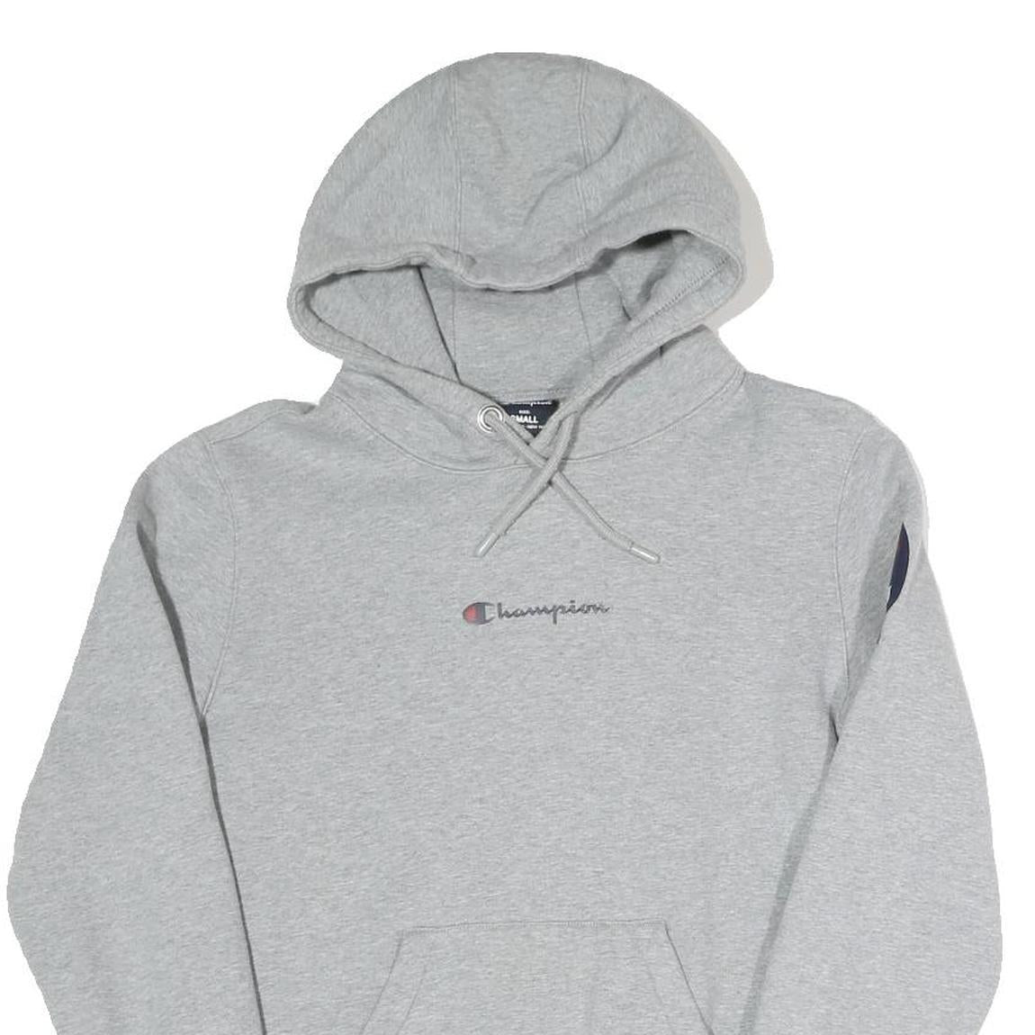 CHAMPION Mens Grey Hoodie S Printed Logo Pullover Cotton Blend Casual