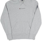 CHAMPION Mens Grey Hoodie S Printed Logo Pullover Cotton Blend Casual
