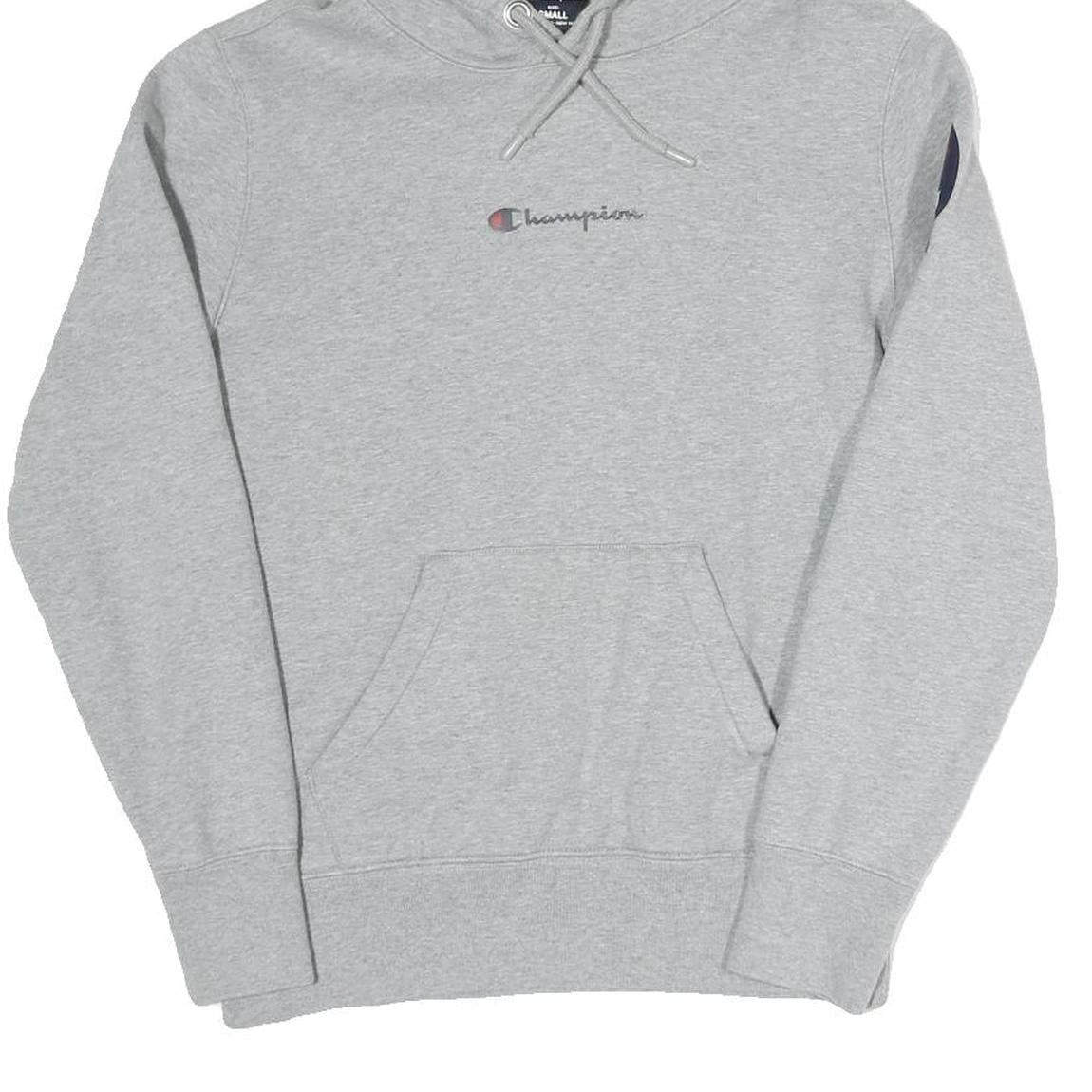 CHAMPION Mens Grey Hoodie S Printed Logo Pullover Cotton Blend Casual