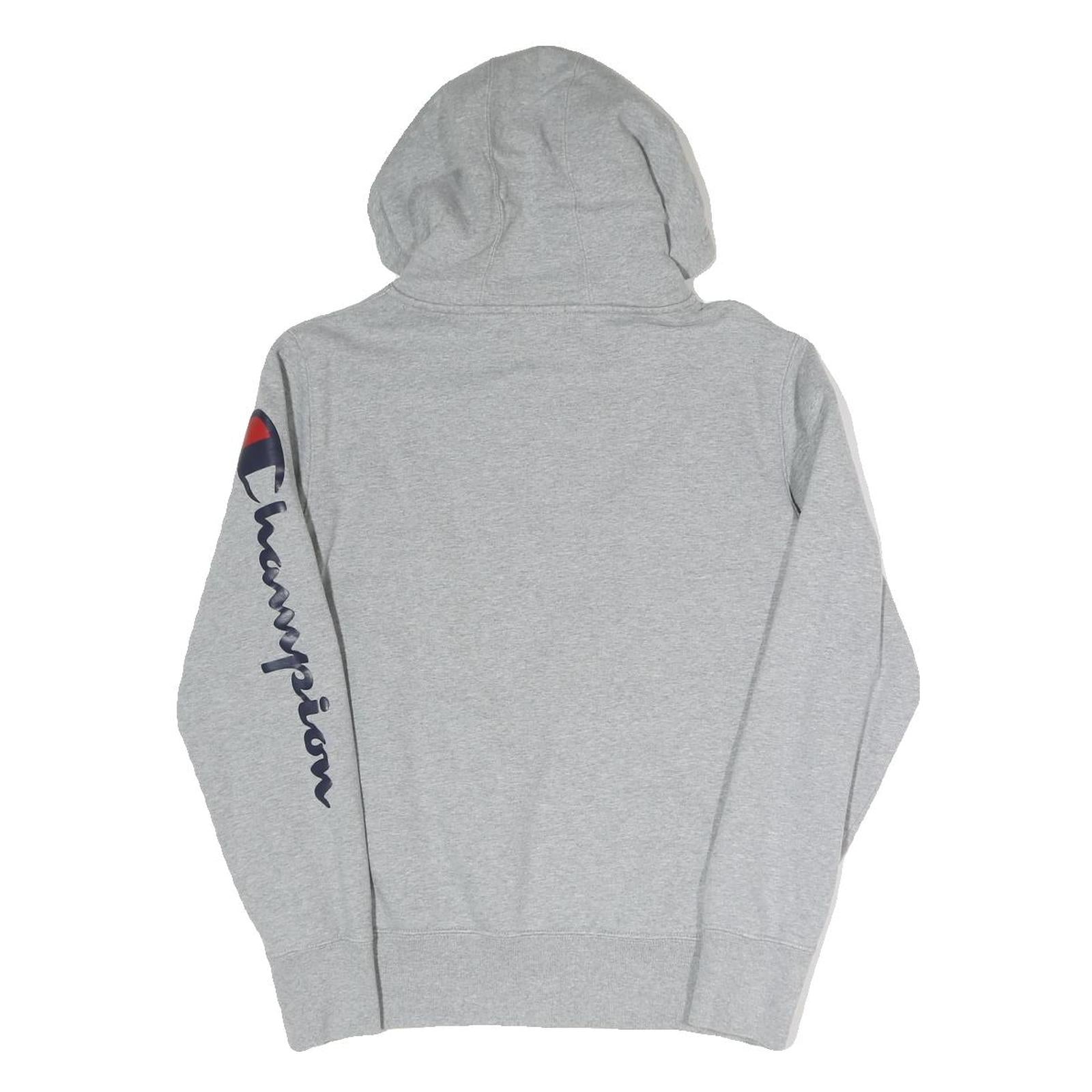 CHAMPION Mens Grey Hoodie S Printed Logo Pullover Cotton Blend Casual