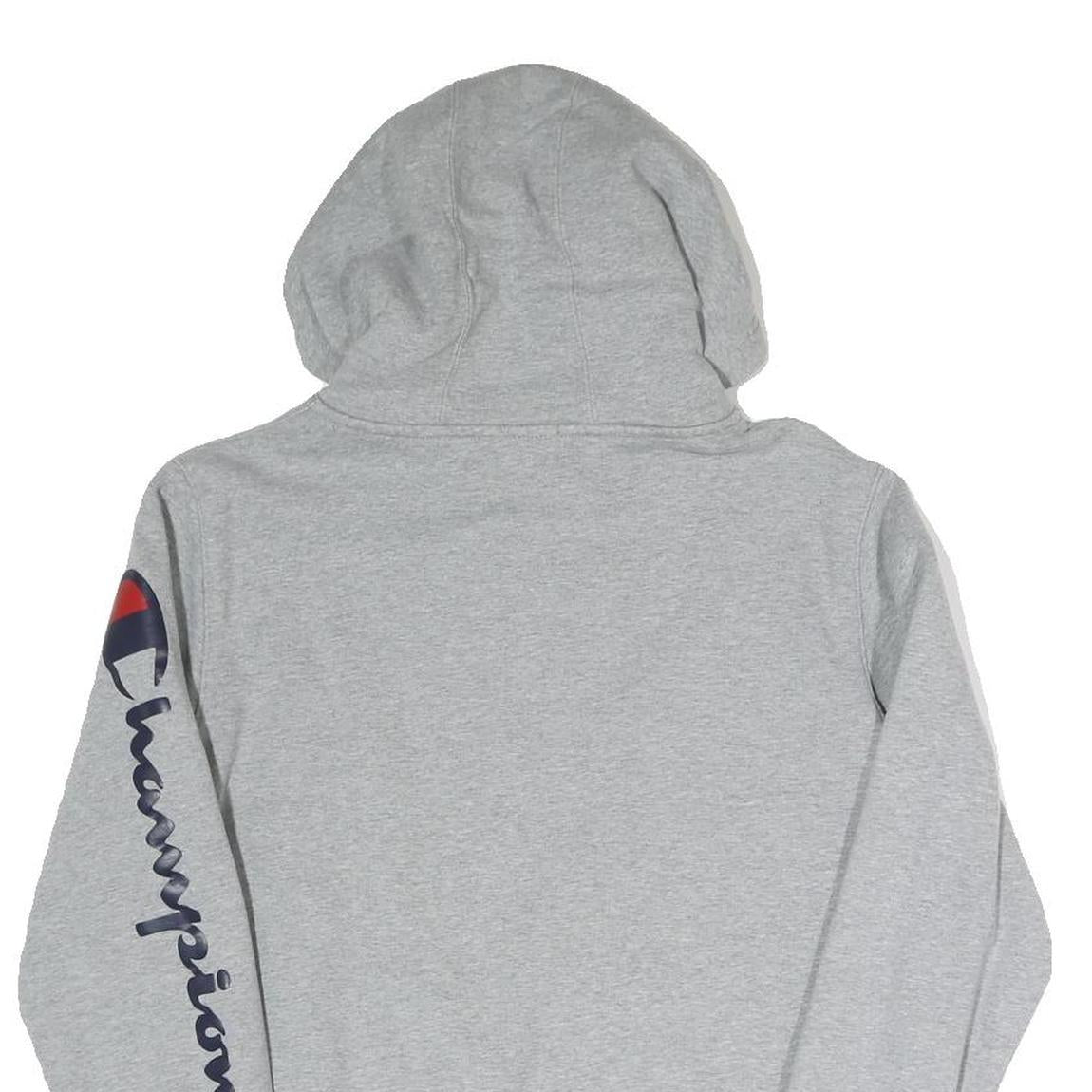 CHAMPION Mens Grey Hoodie S Printed Logo Pullover Cotton Blend Casual