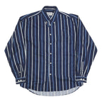 THE LOST CITY Mens Blue & White Stripe Shirt M Button Down Long Sleeve Cotton