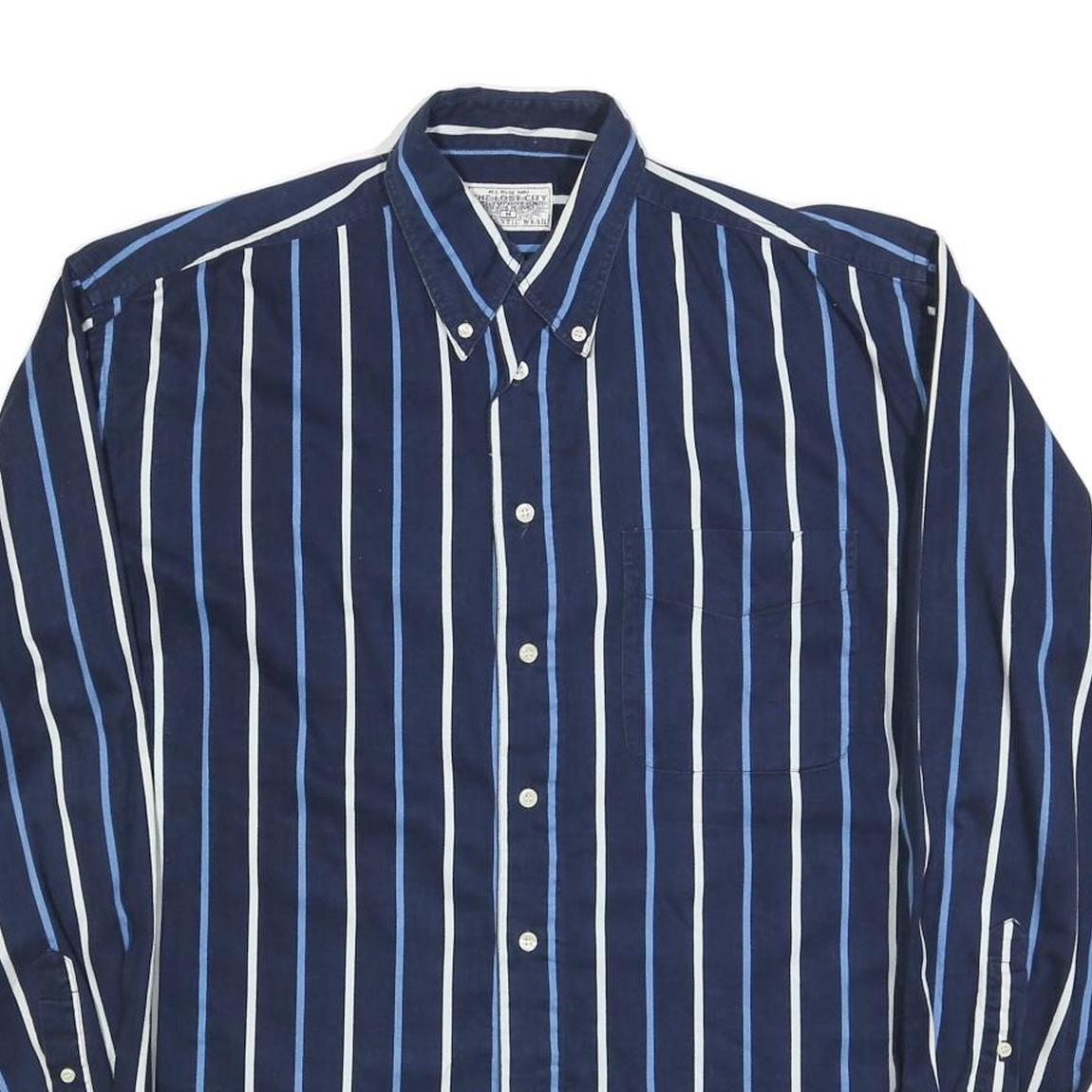 THE LOST CITY Mens Blue & White Stripe Shirt M Button Down Long Sleeve Cotton