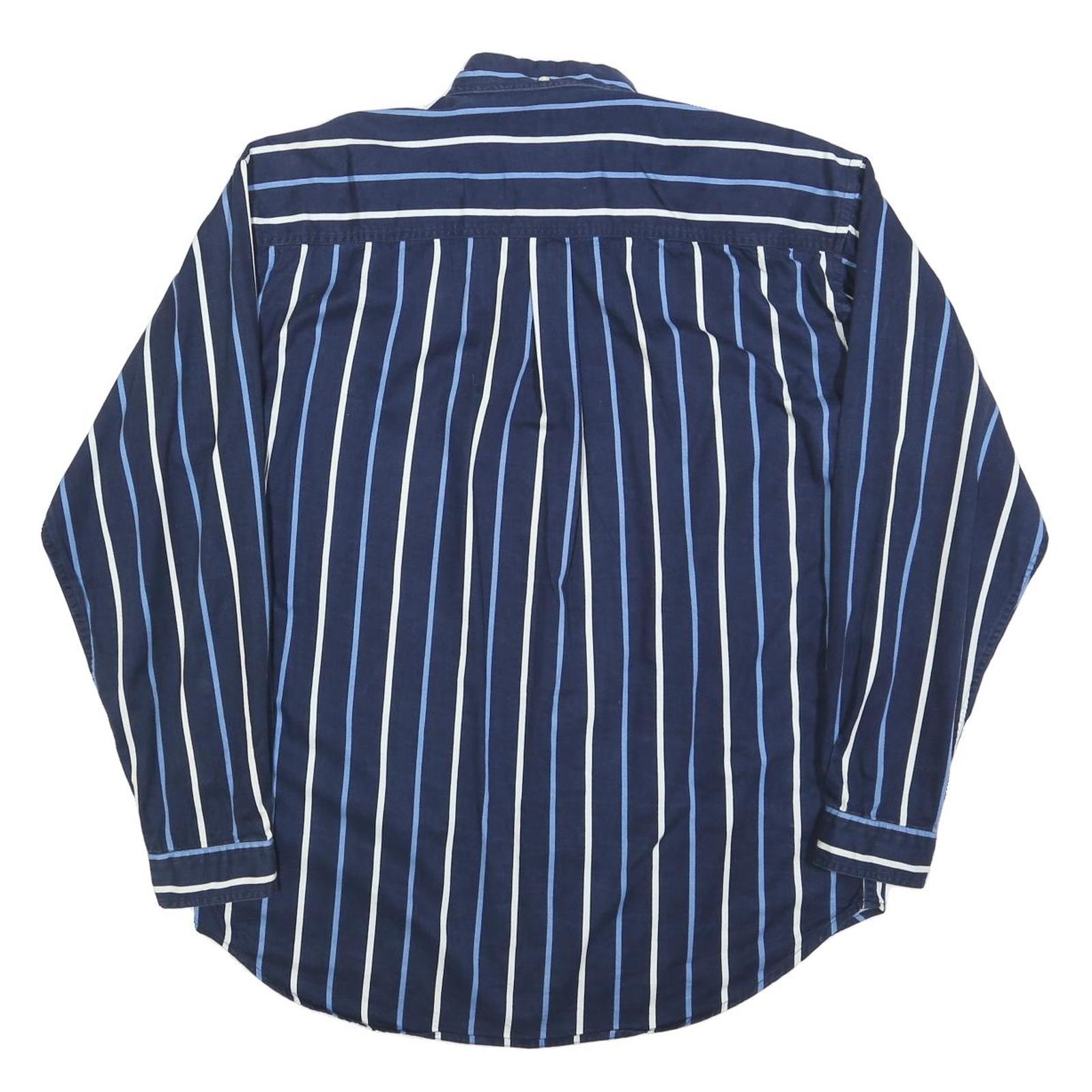 THE LOST CITY Mens Blue & White Stripe Shirt M Button Down Long Sleeve Cotton