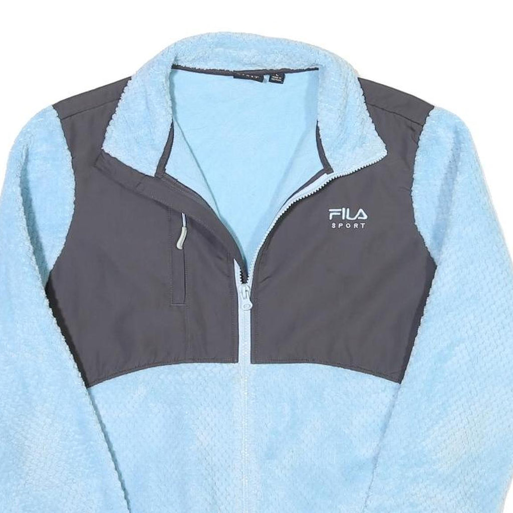 FILA Womens Blue & Grey Sport Zip Jacket L Polyester Blend Fleece Casual