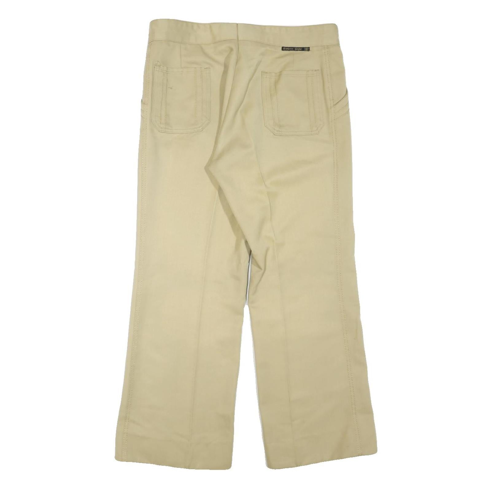 GOLDEN STYLE Mens Cotton Blend Beige Relaxed Wide-Leg Trousers W36 L28 Casual