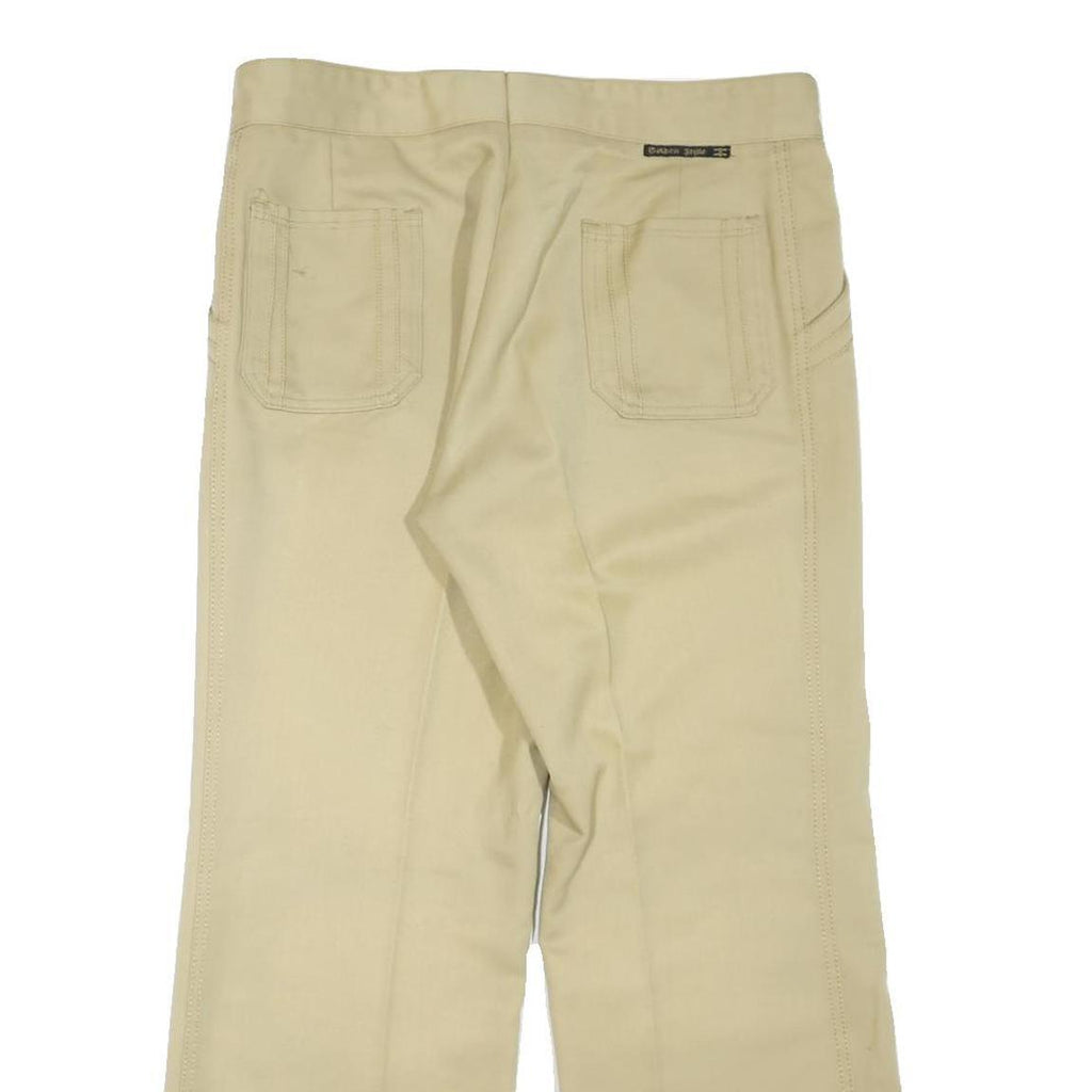 GOLDEN STYLE Mens Cotton Blend Beige Relaxed Wide-Leg Trousers W36 L28 Casual