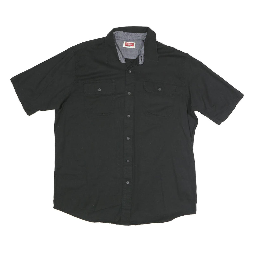 WRANGLER Mens Black Cotton Blend Short Sleeve Shirt L Casual Button Front