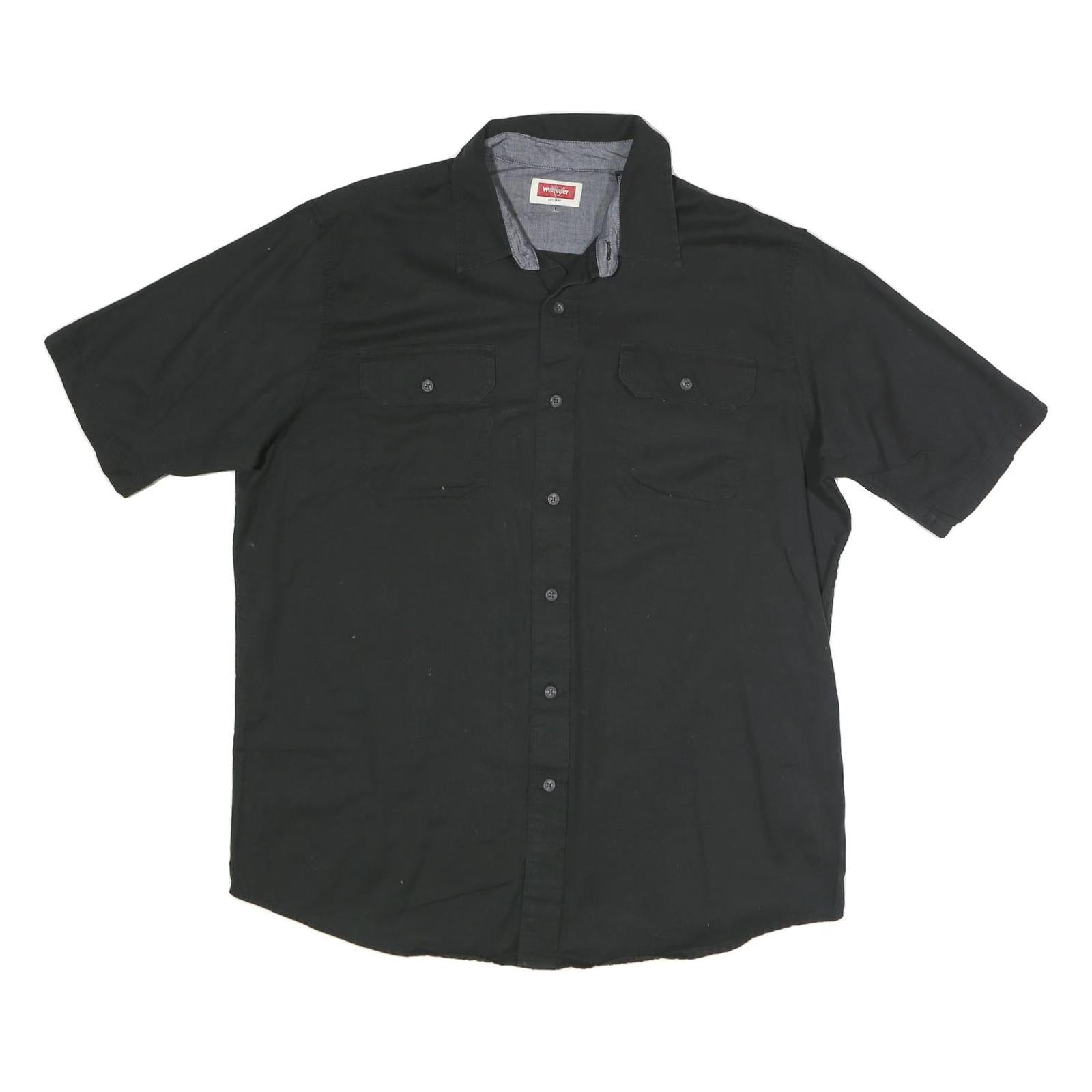 WRANGLER Mens Black Cotton Blend Short Sleeve Shirt L Casual Button Front