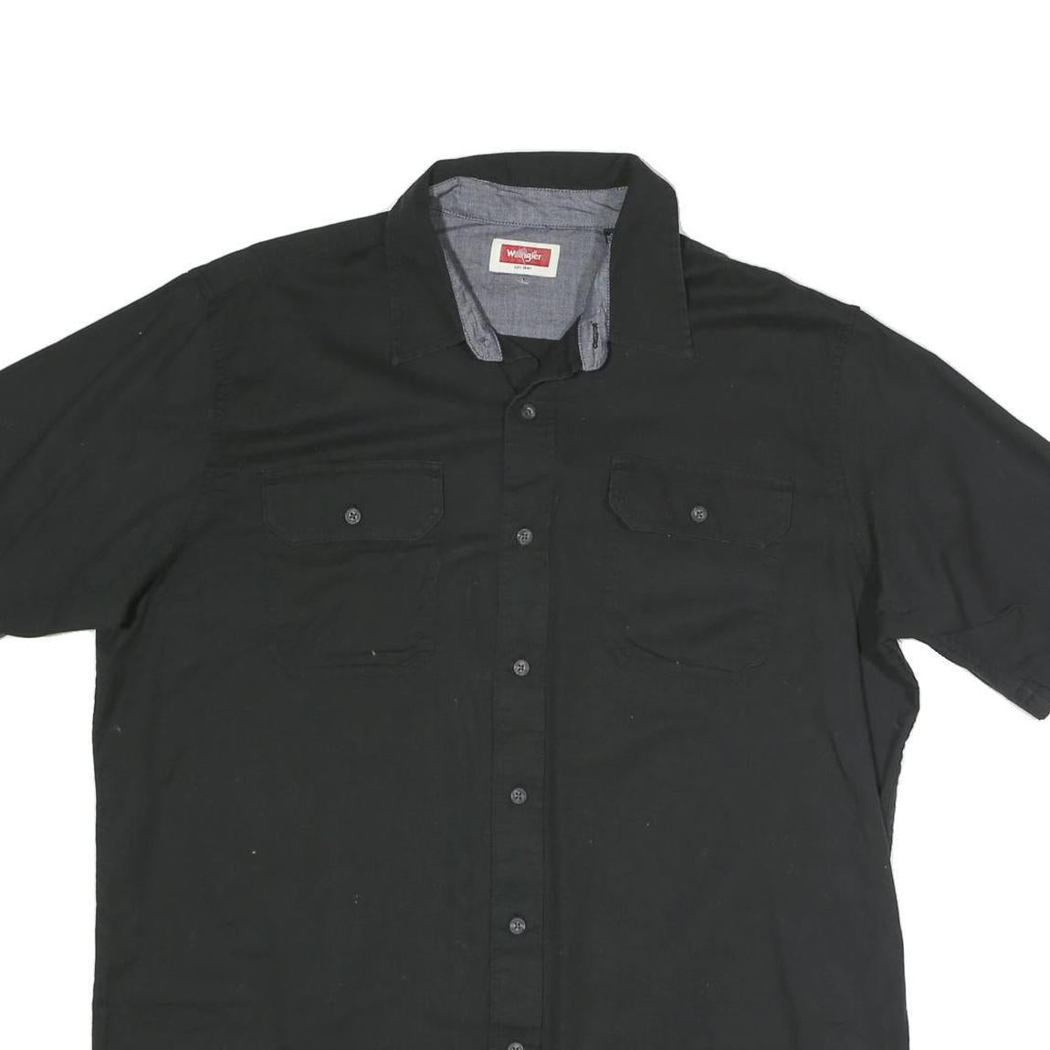 WRANGLER Mens Black Cotton Blend Short Sleeve Shirt L Casual Button Front