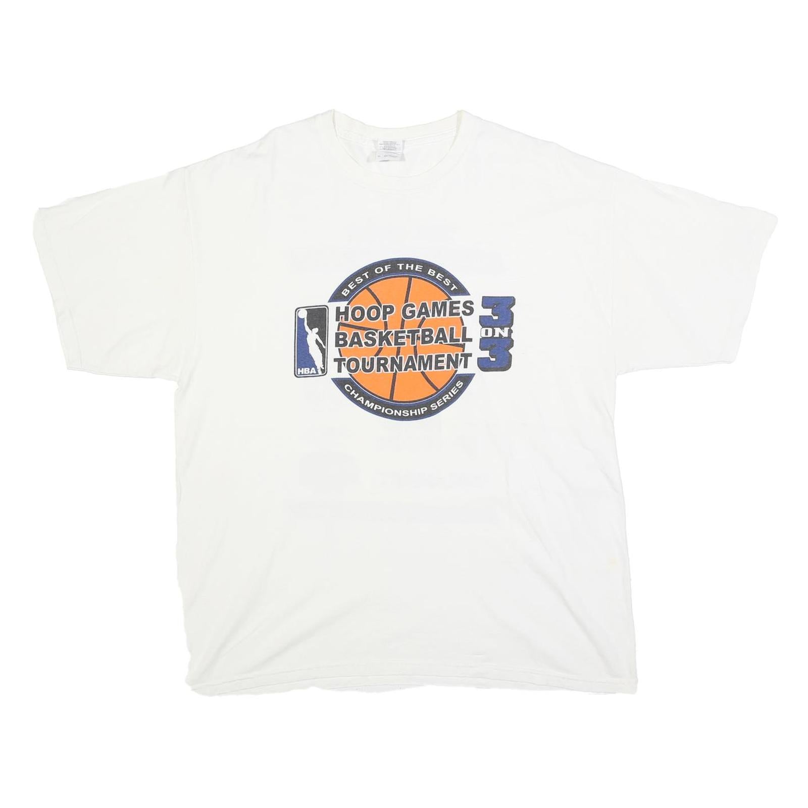 GILDAN Mens White & Orange Basketball Graphic T-Shirt XL Short Sleeve Crew Neck