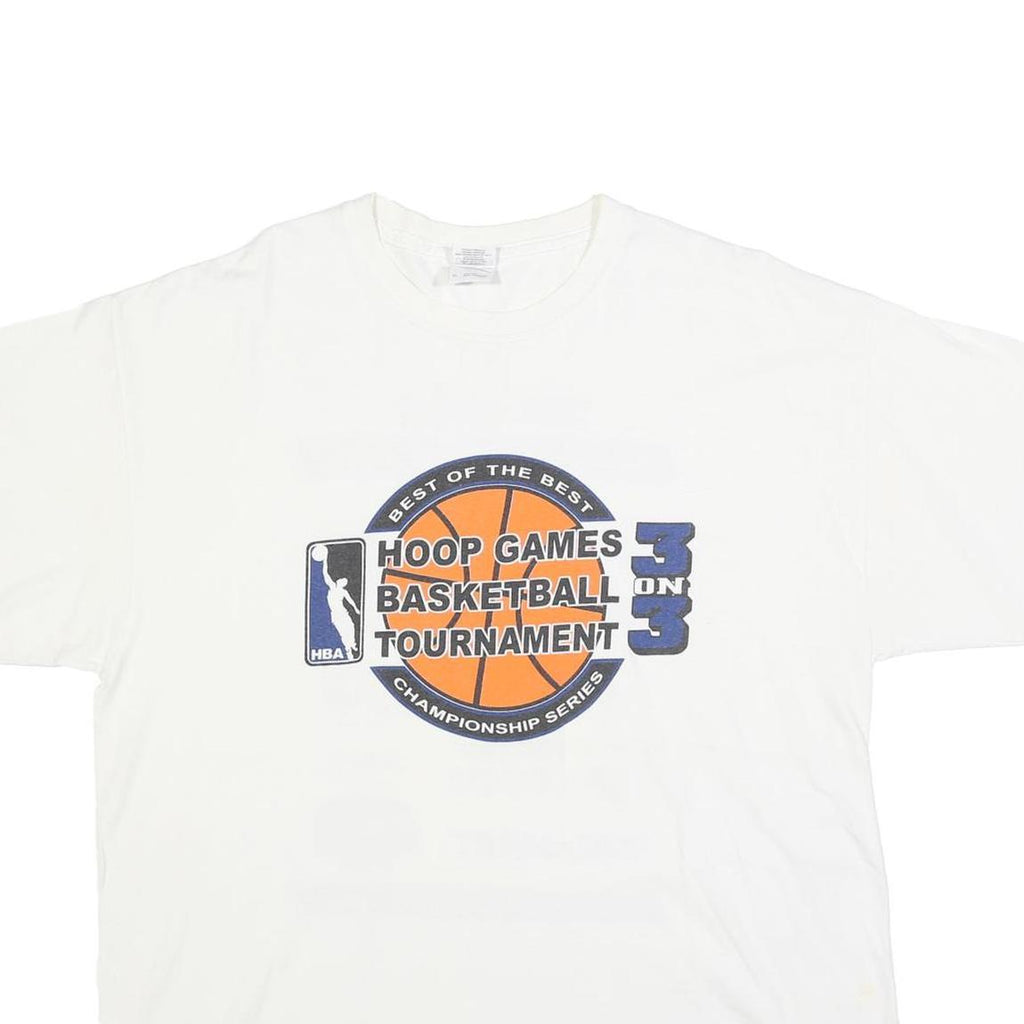 GILDAN Mens White & Orange Basketball Graphic T-Shirt XL Short Sleeve Crew Neck