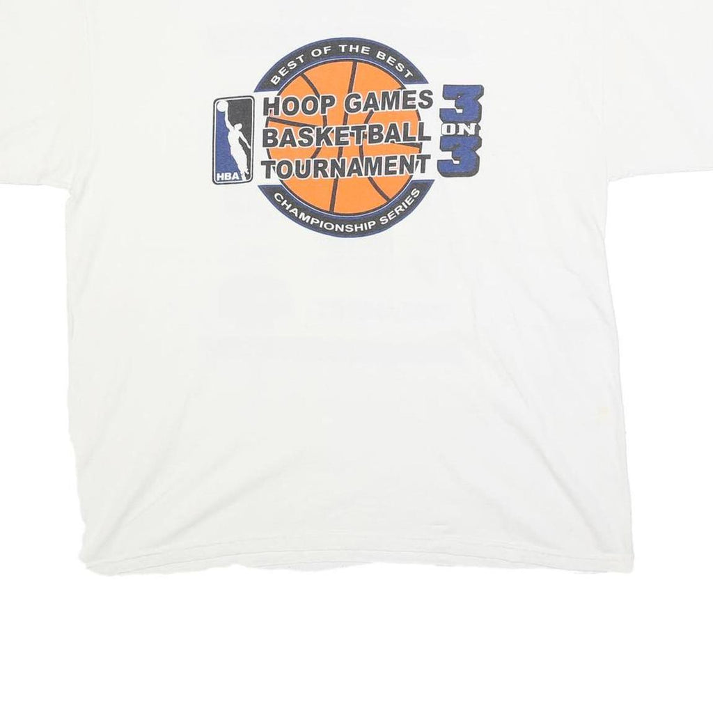 GILDAN Mens White & Orange Basketball Graphic T-Shirt XL Short Sleeve Crew Neck