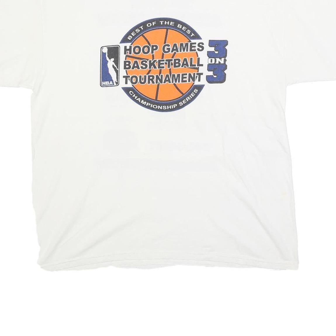 GILDAN Mens White & Orange Basketball Graphic T-Shirt XL Short Sleeve Crew Neck