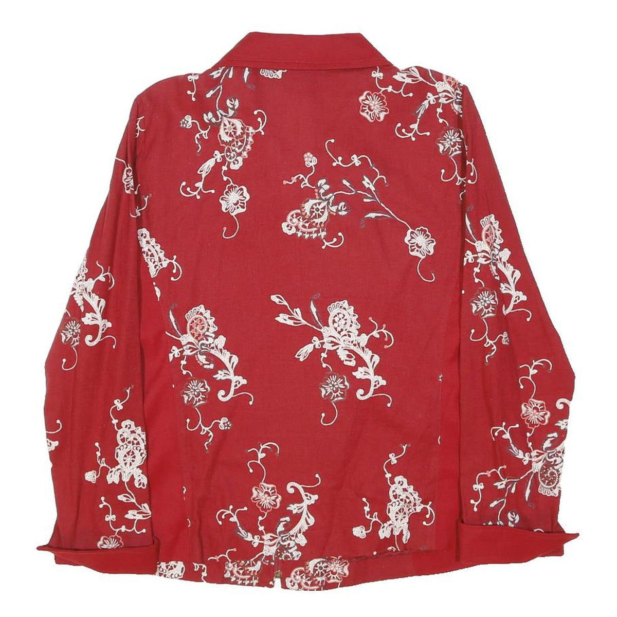 CREATION BY FRIEDA KALIN Womens Red Floral Print Zip Cotton Blend Jacket L