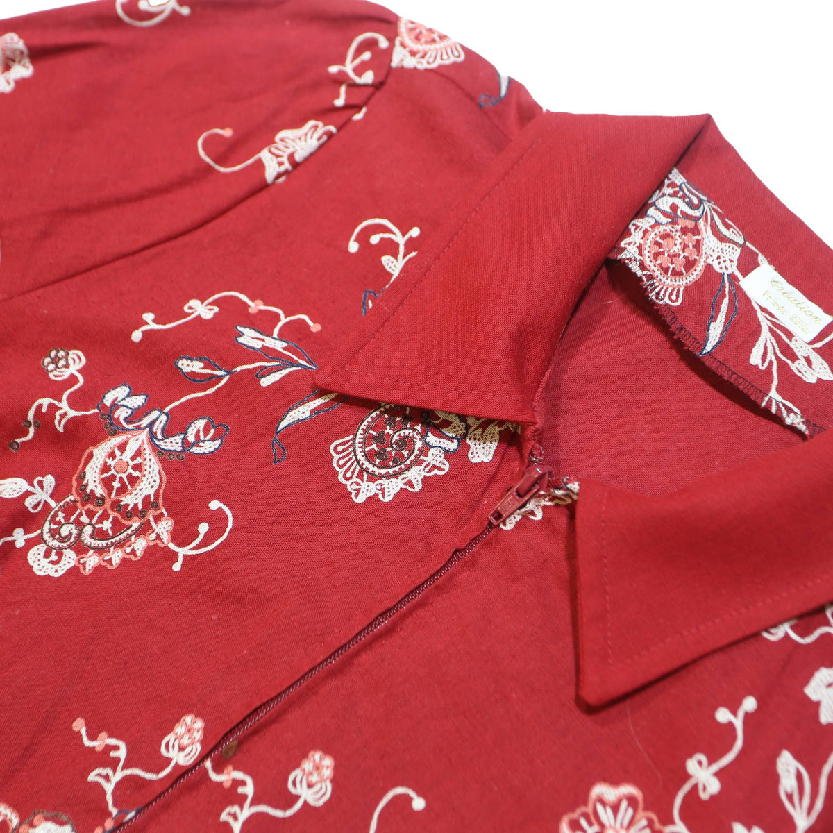 CREATION BY FRIEDA KALIN Womens Red Floral Print Zip Cotton Blend Jacket L