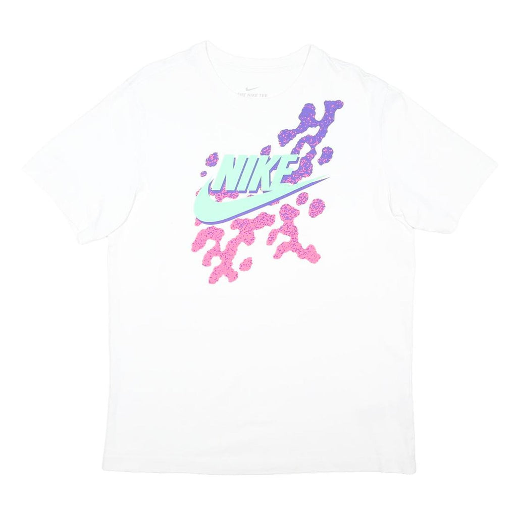 NIKE Mens White Blue & Pink Graphic T-Shirt M Short Sleeve Crew Neck Sport