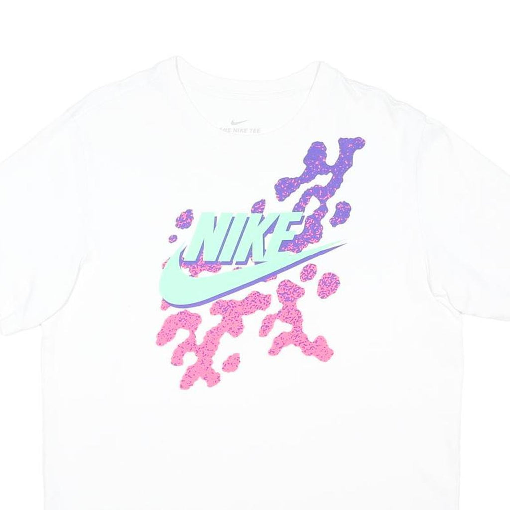 NIKE Mens White Blue & Pink Graphic T-Shirt M Short Sleeve Crew Neck Sport