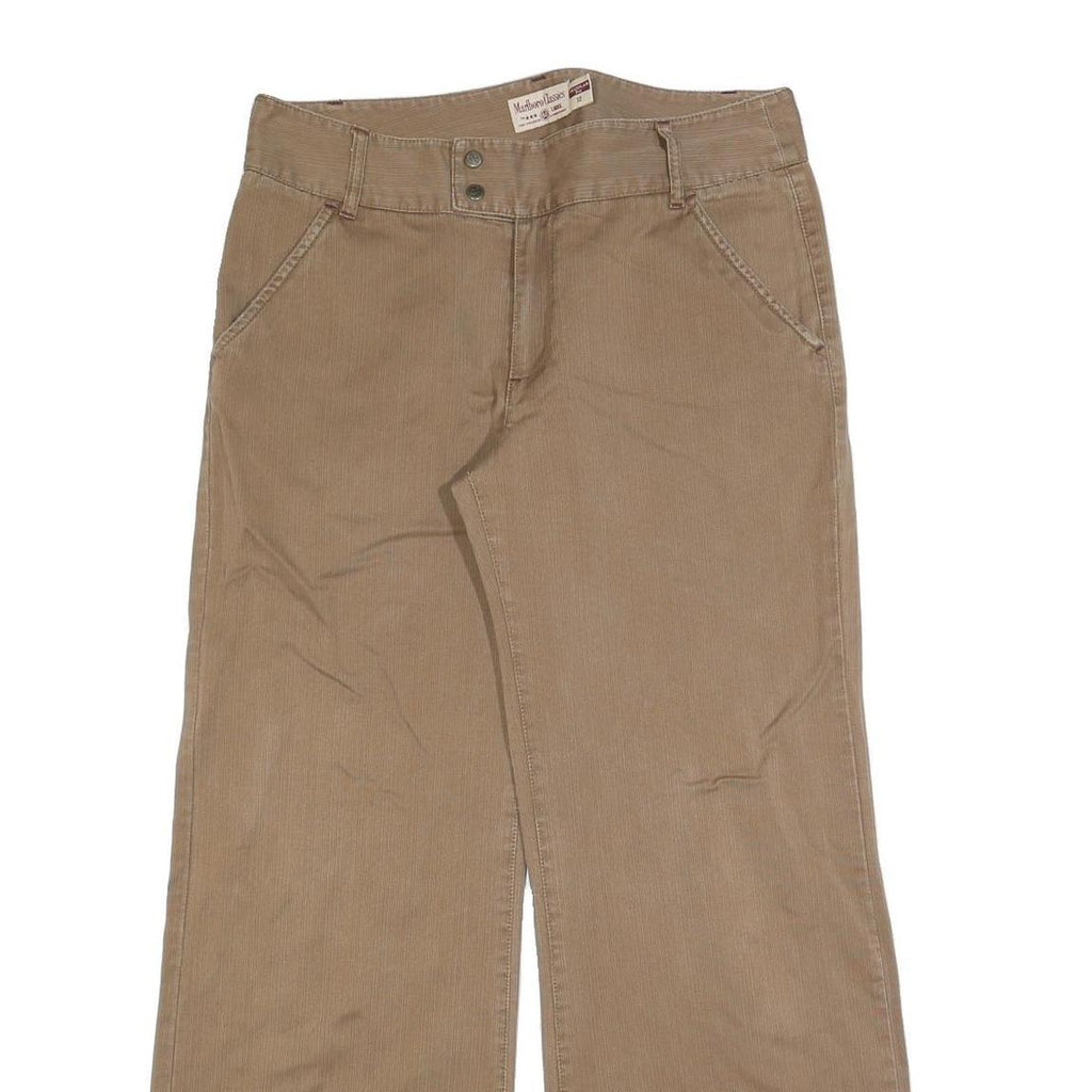 MARLBORO Womens Cotton Blend Beige Regular Wide-Leg Trousers W35 L32 Casual