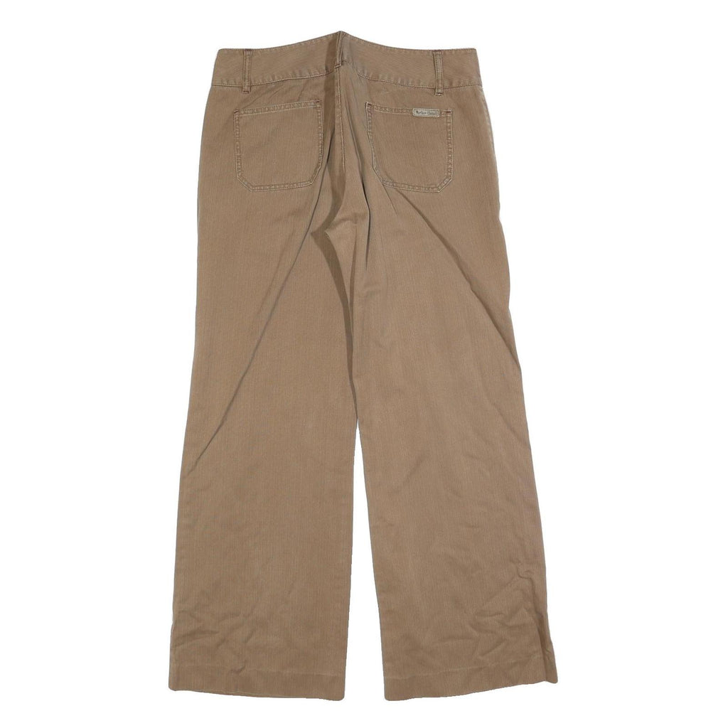 MARLBORO Womens Cotton Blend Beige Regular Wide-Leg Trousers W35 L32 Casual