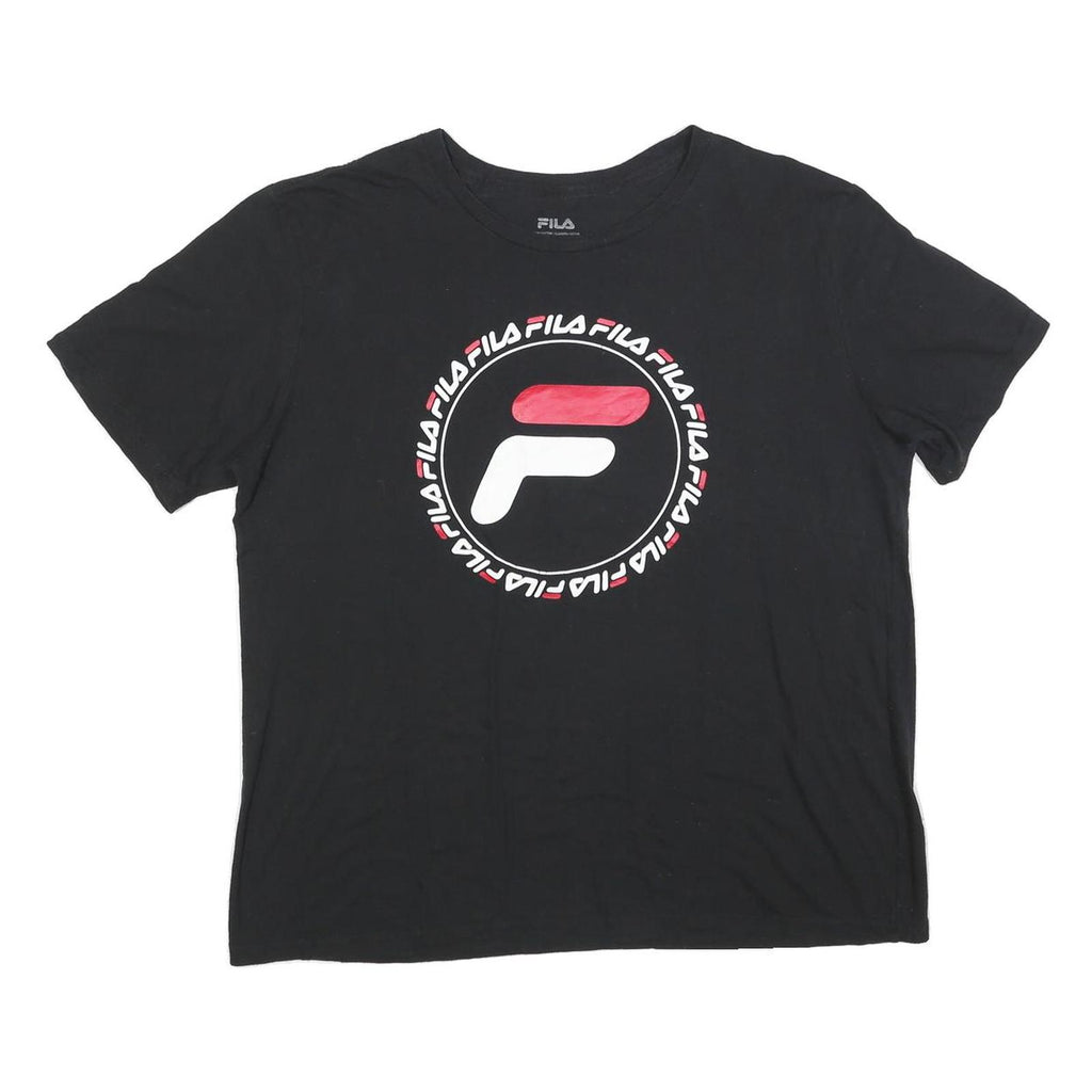 FILA Womens Black Graphic T-Shirt XL Short Sleeve Crew Neck Logo Print