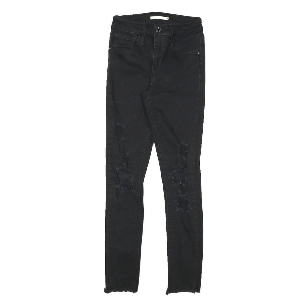 LEVI'S 721 Womens Jeans Black Slim Skinny Denim Raw W24 L27 Distressed