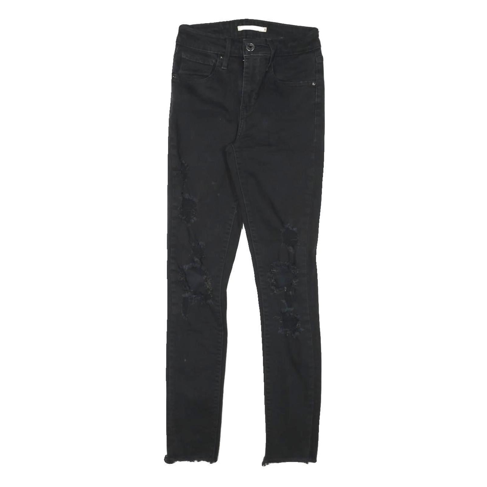 LEVI'S 721 Womens Jeans Black Slim Skinny Denim Raw W24 L27 Distressed
