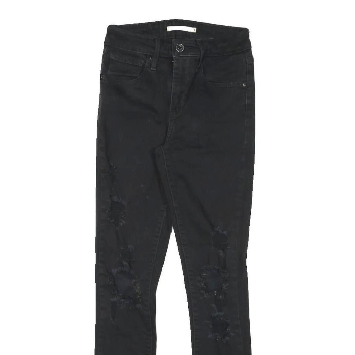 LEVI'S 721 Womens Jeans Black Slim Skinny Denim Raw W24 L27 Distressed