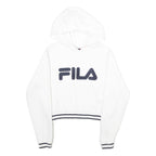 FILA Womens White Hoodie M Cotton Blend Logo Print Casual Pullover