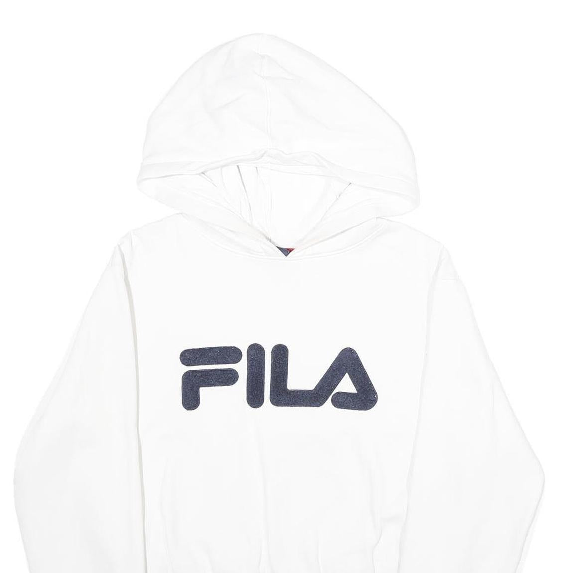 FILA Womens White Hoodie M Cotton Blend Logo Print Casual Pullover