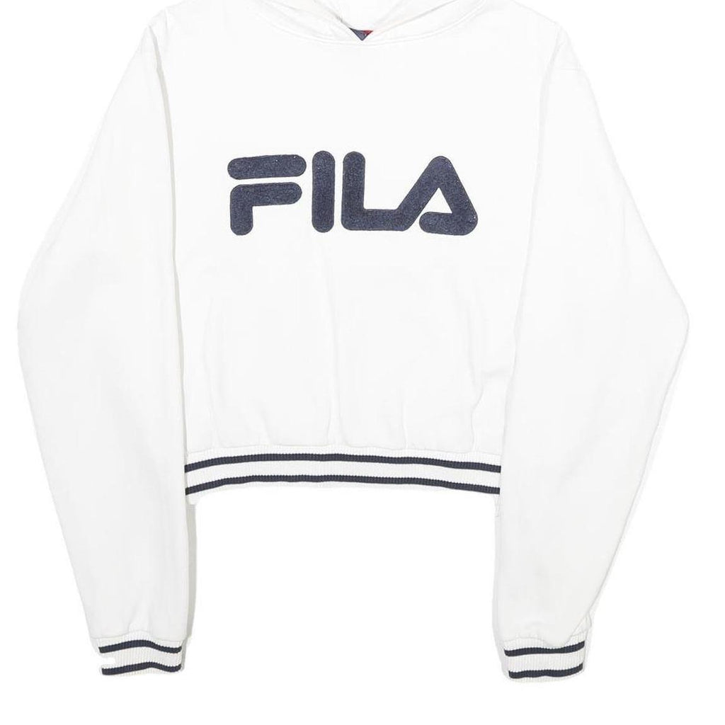 FILA Womens White Hoodie M Cotton Blend Logo Print Casual Pullover