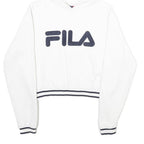 FILA Womens White Hoodie M Cotton Blend Logo Print Casual Pullover