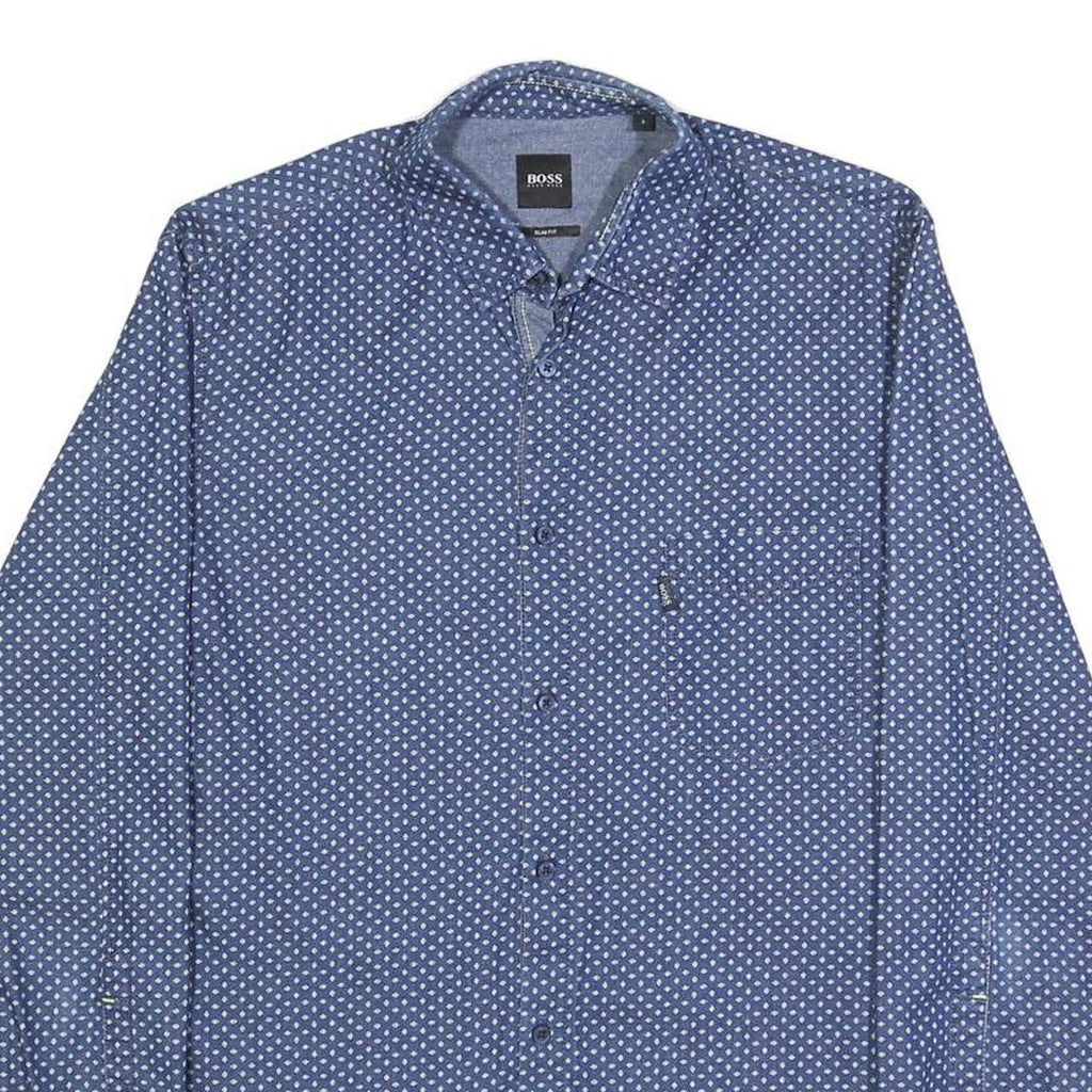 BOSS HUGO BOSS Mens Blue & White Patterned Shirt S Cotton Long Sleeve Casual