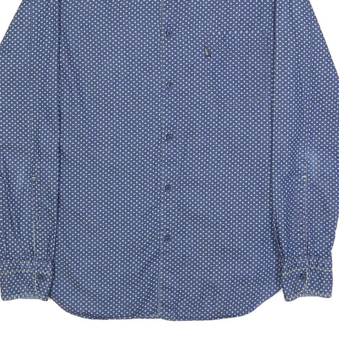 BOSS HUGO BOSS Mens Blue & White Patterned Shirt S Cotton Long Sleeve Casual