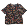 SAG HARBOUR Womens Black Printed Top Short Sleeve Round Neck L Rayon Casual