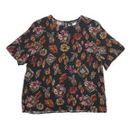 SAG HARBOUR Womens Black Printed Top Short Sleeve Round Neck L Rayon Casual