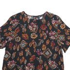 SAG HARBOUR Womens Black Printed Top Short Sleeve Round Neck L Rayon Casual