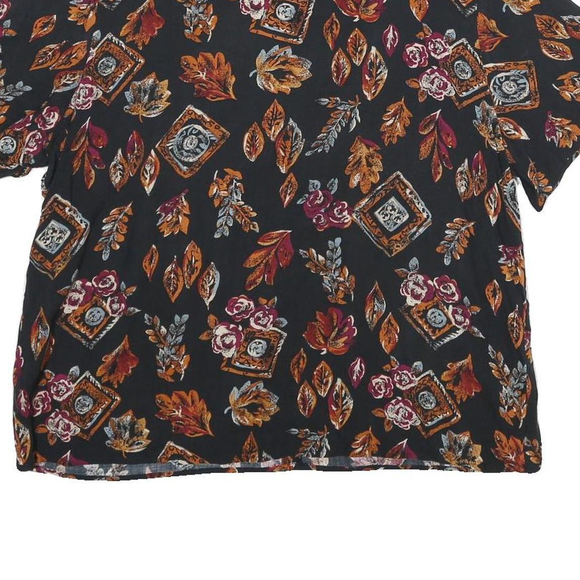 SAG HARBOUR Womens Black Printed Top Short Sleeve Round Neck L Rayon Casual