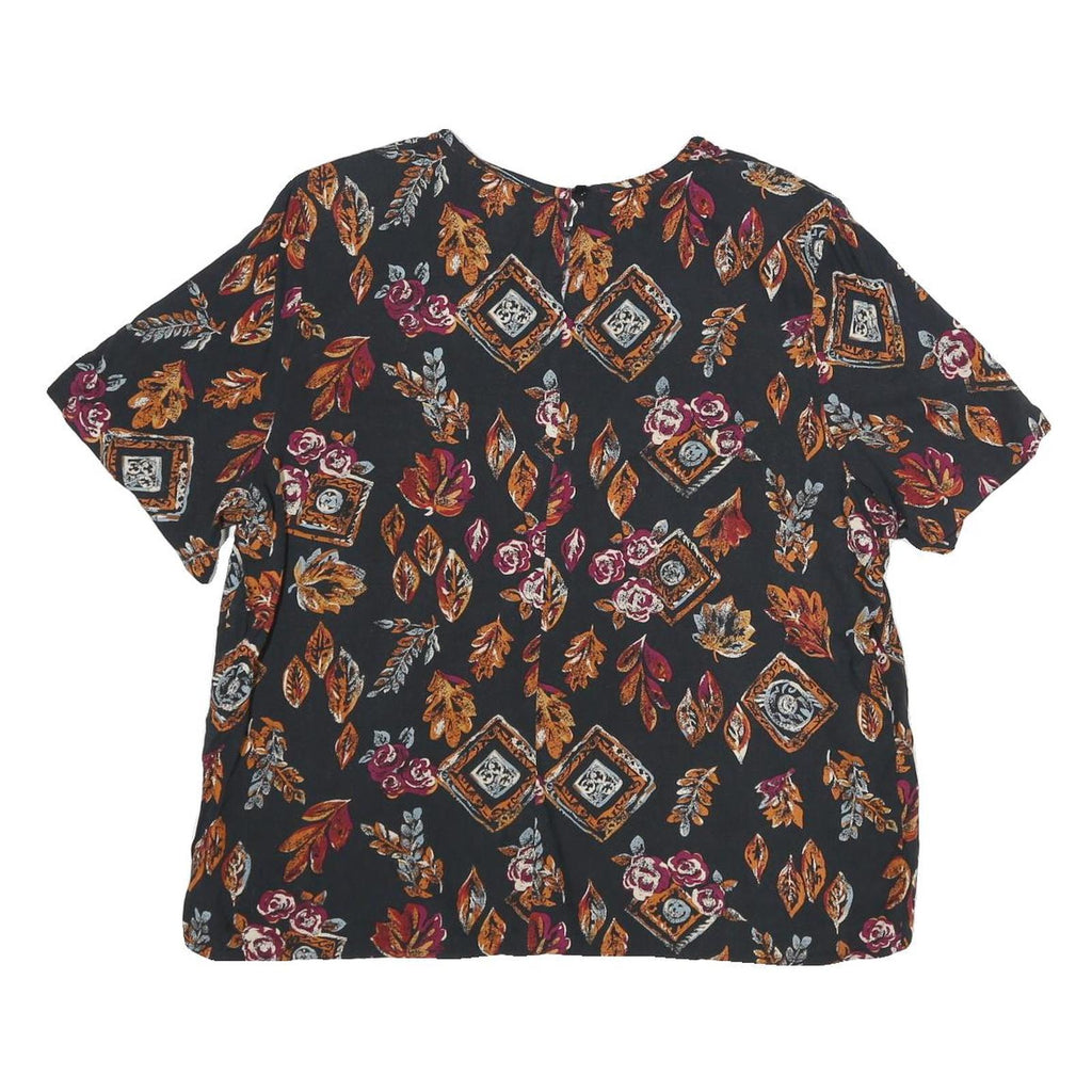 SAG HARBOUR Womens Black Printed Top Short Sleeve Round Neck L Rayon Casual