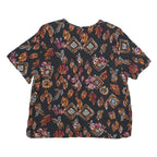 SAG HARBOUR Womens Black Printed Top Short Sleeve Round Neck L Rayon Casual