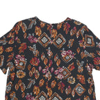 SAG HARBOUR Womens Black Printed Top Short Sleeve Round Neck L Rayon Casual