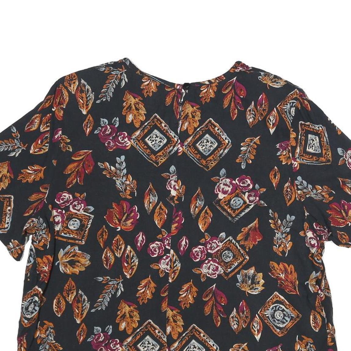 SAG HARBOUR Womens Black Printed Top Short Sleeve Round Neck L Rayon Casual