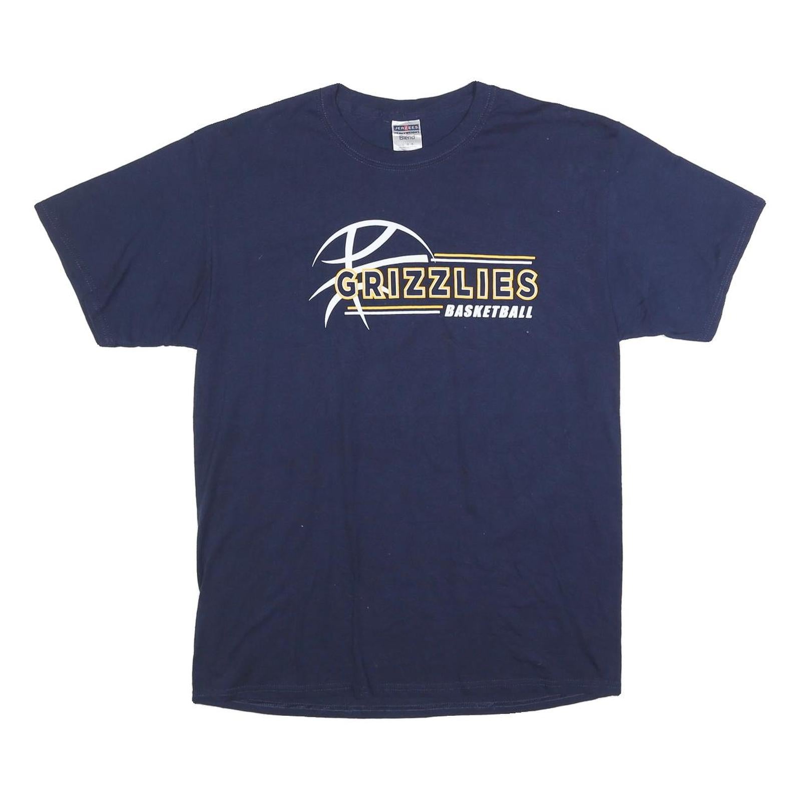 JERZEES Mens Navy Blue Grizzlies Basketball T-Shirt L Short Sleeve Crew Neck