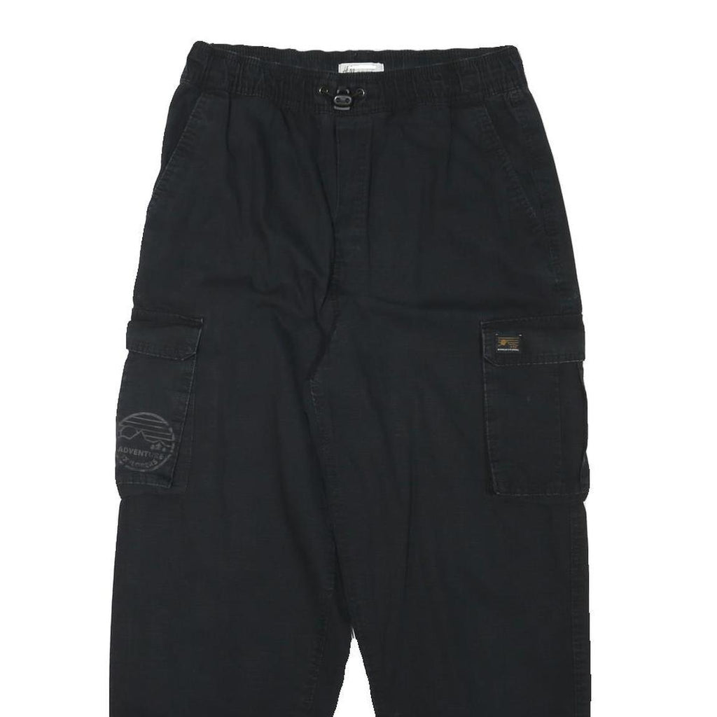 H&M Womens Cotton Blend Black Relaxed Cargo Trousers W28 L26 Drawstring Waist