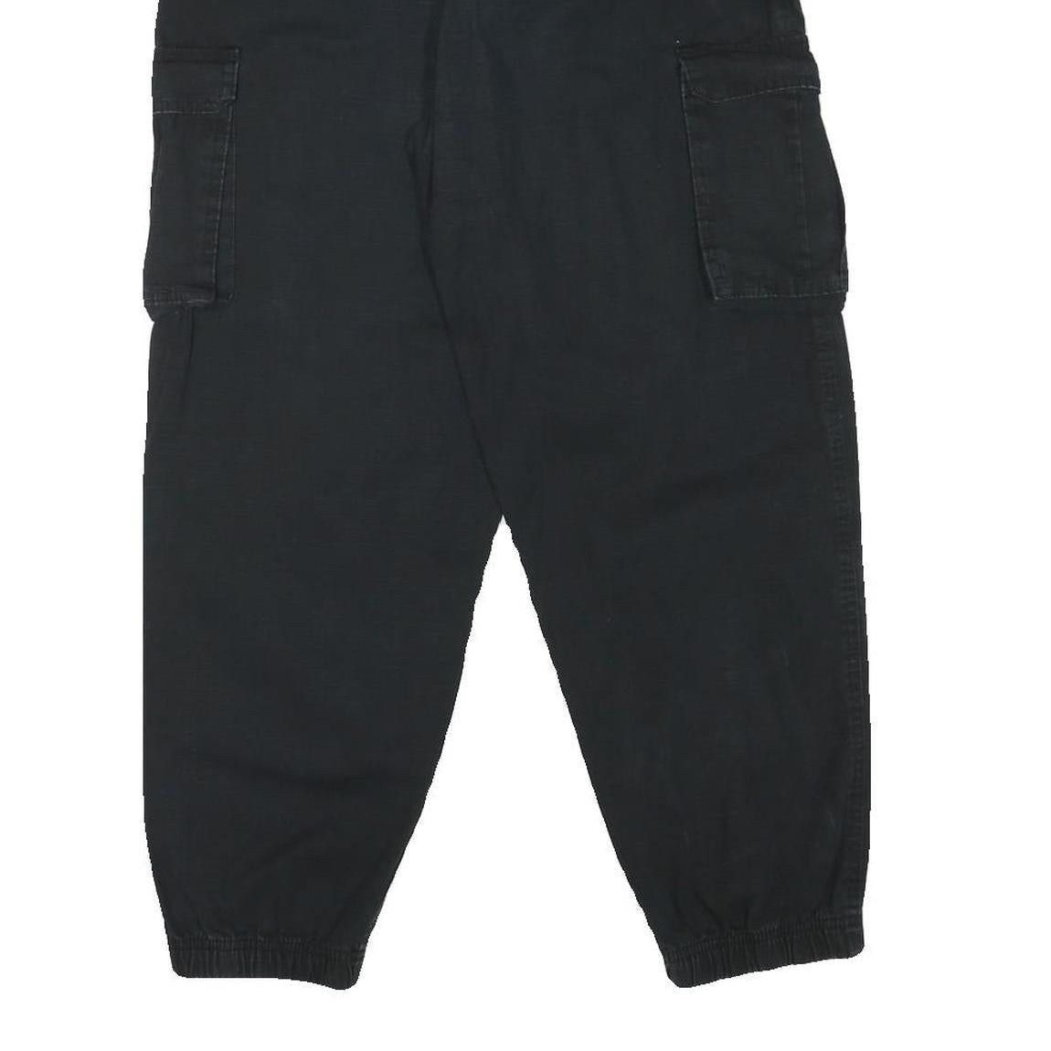 H&M Womens Cotton Blend Black Relaxed Cargo Trousers W28 L26 Drawstring Waist