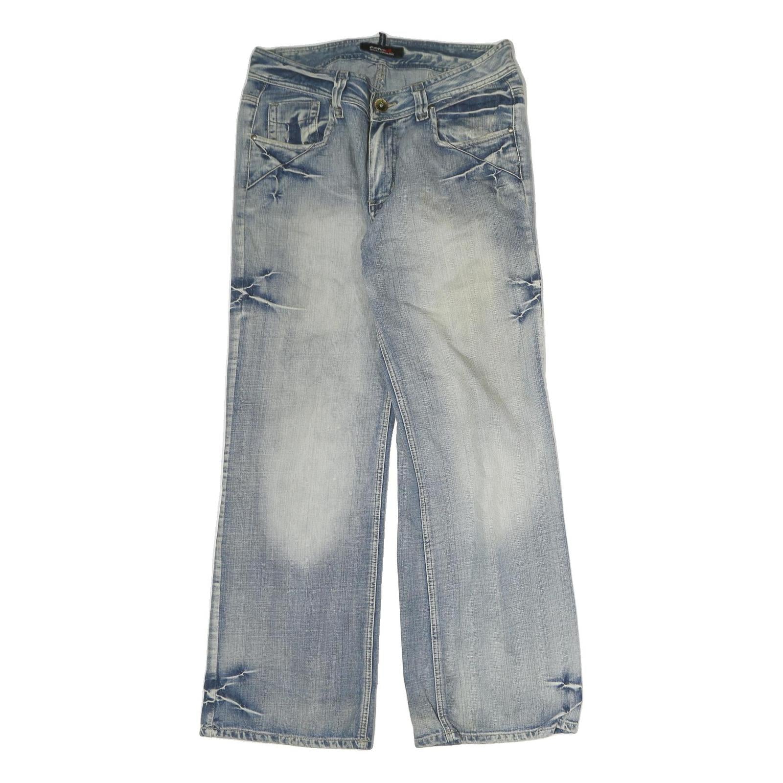 PEUTON Mens Jeans Blue Regular Straight Denim Light W34 L31 Comfort Classic Zip