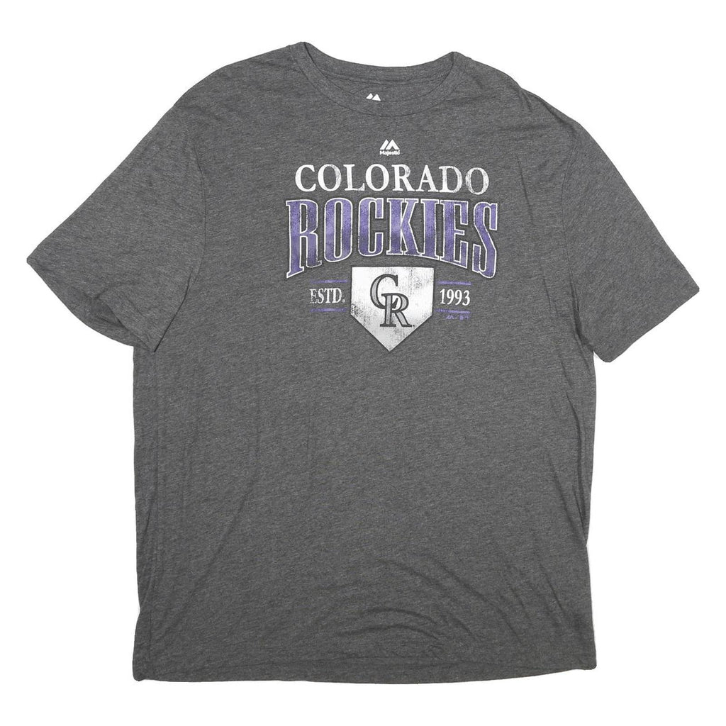 MAJESTIC Mens Grey Colorado Rockies Graphic T-Shirt XL Short Sleeve Crew Neck